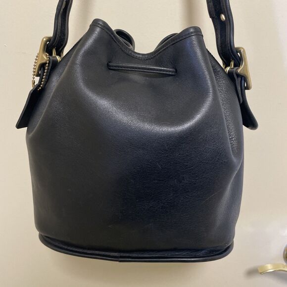 Vintage Coach 9952 Lula’s Legacy Drawstring Crossbody Bucket Bag Black Leather - Picture 7 of 12